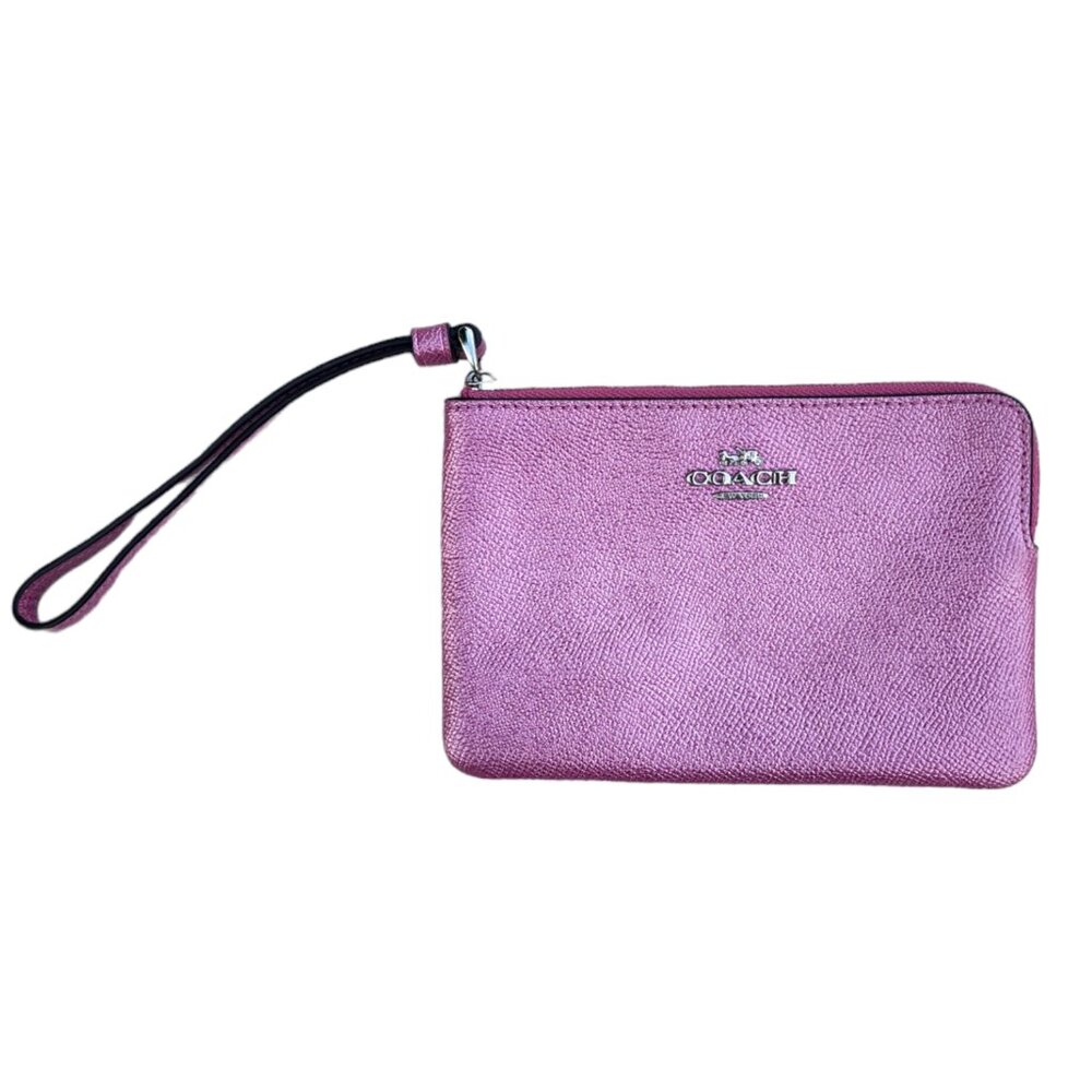 Coach Metallic Lilac Leather Wristlet - Picture 2 of 10